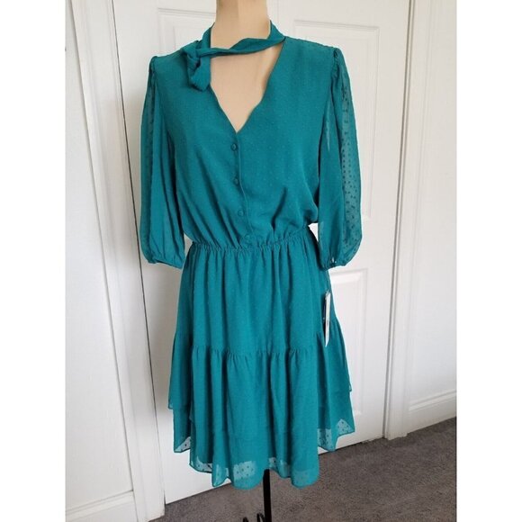 Nanette Nanette Lepore Clip Dot Mini Dress Deep Lake Green Womens Size 4 - Picture 2 of 12